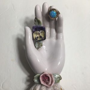 Opal Sterling Silver and 14 Karat Gold Ring Size 6 1/2